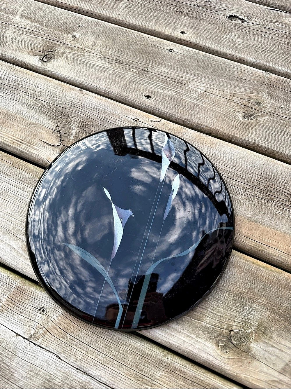 Mikasa Opus Black FX005 12.25" Cake Plate Serving Platter Calla Lily Japan